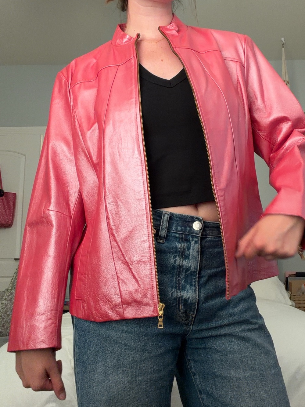 Vintage Pink Leather Jacket - Picture 3 of 4